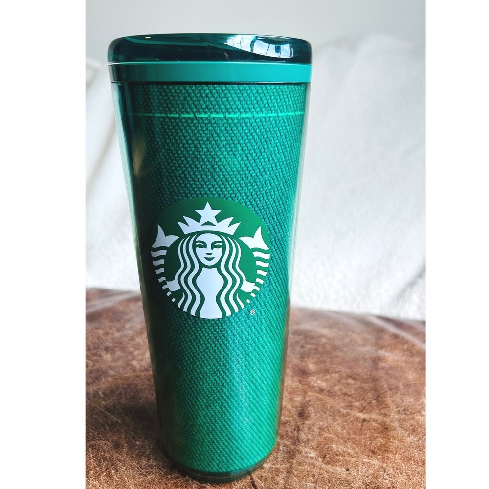 Starbucks 24oz Emerald Green Woven Texture Cold Cup Tumbler Acrylic Travel Mug